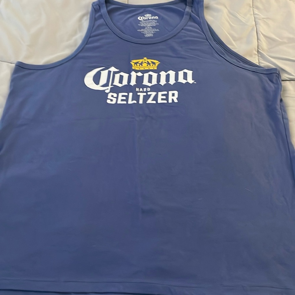 Never worn or washed mens CORONA tank blue with white & blue and a gold crown XL